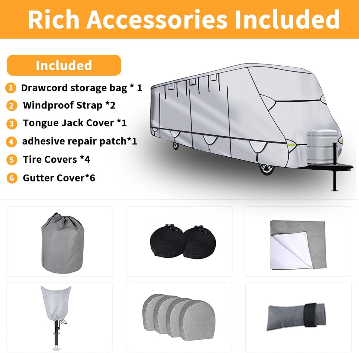 450D Oxford Cloth Travel Trailer RV Cover for 14-16ft Motorhome S346