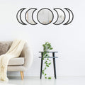 Scandinavian Moon Phase Mirror Set Glass Wood Frame Rustic White P6993