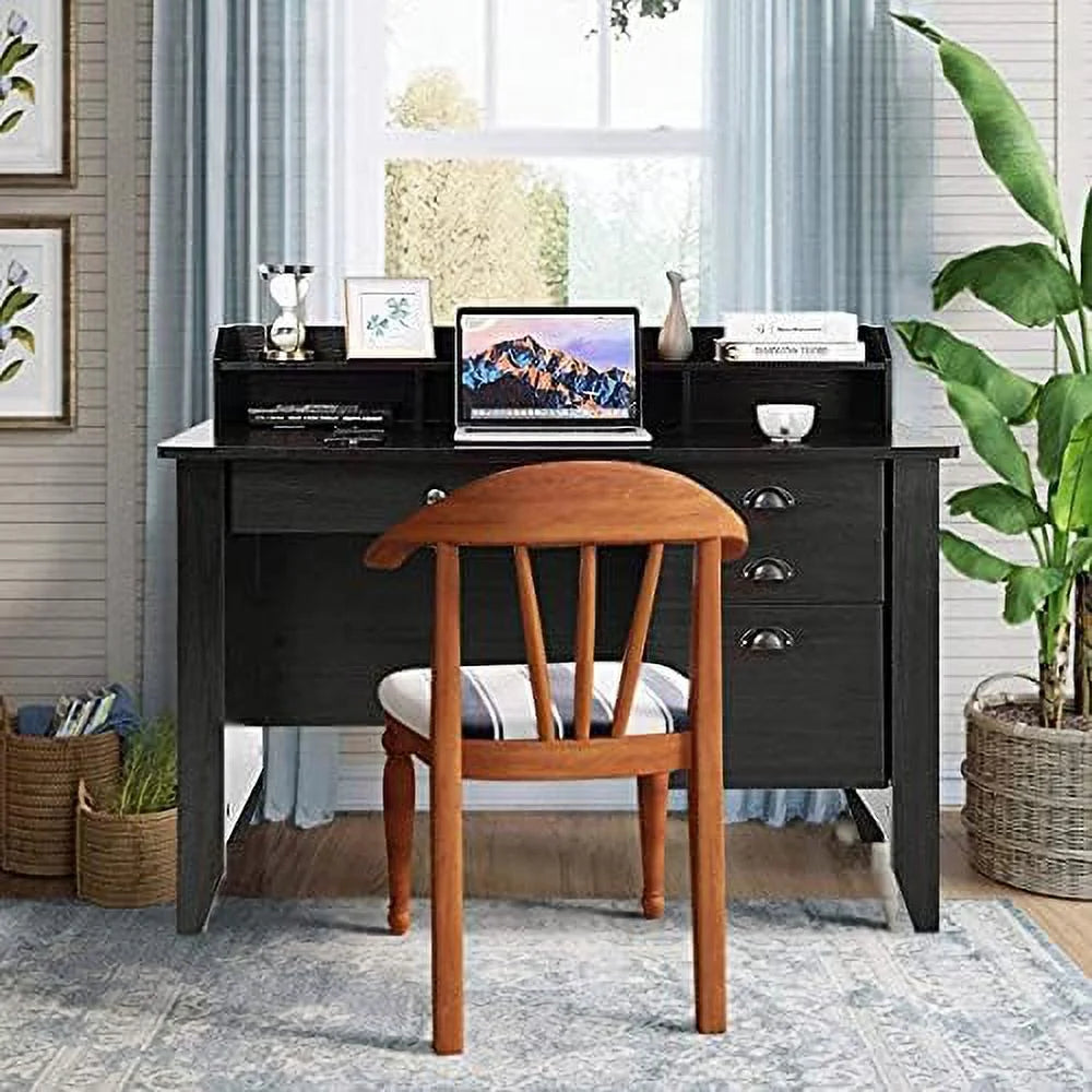Brown Wooden Computer Desk with 4 Drawers and Bookshelf B260