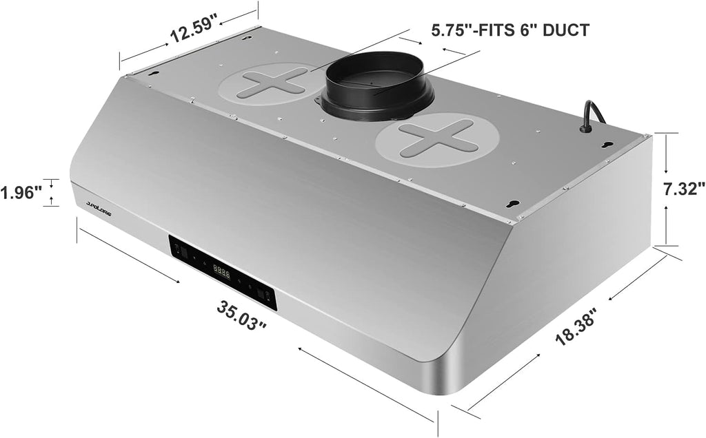 36'' Under Cabinet Range Hood, Stainless Steel, 760CFM, Dual Motors, Permanent Filters W1360