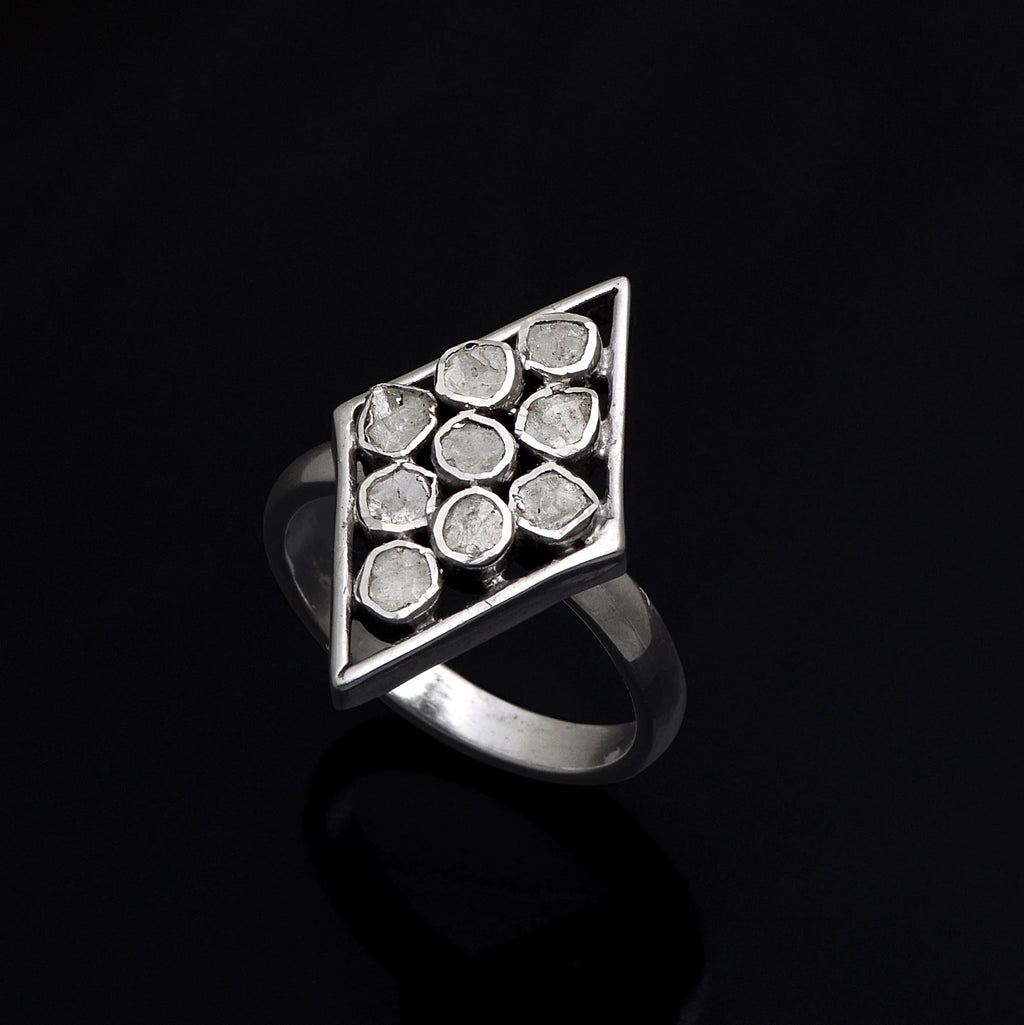 0.75 CTW Natural Diamond Polki Rhombus Ring 925 Sterling Silver Jewelry X59360