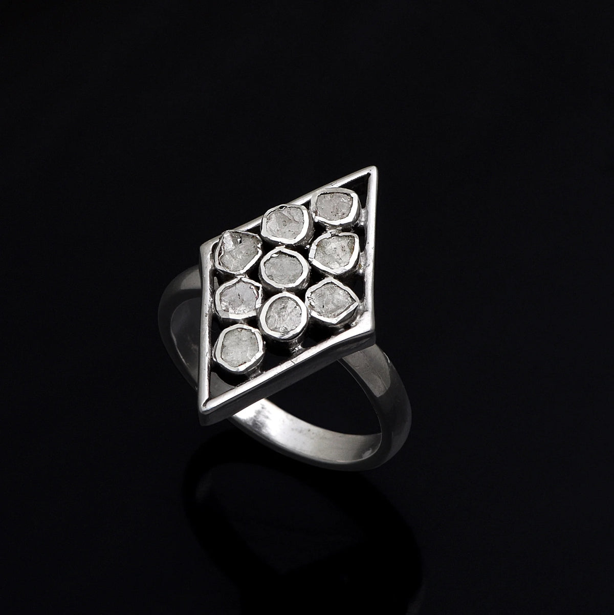 0.75 CTW Natural Diamond Polki Rhombus Ring 925 Sterling Silver Jewelry X59360
