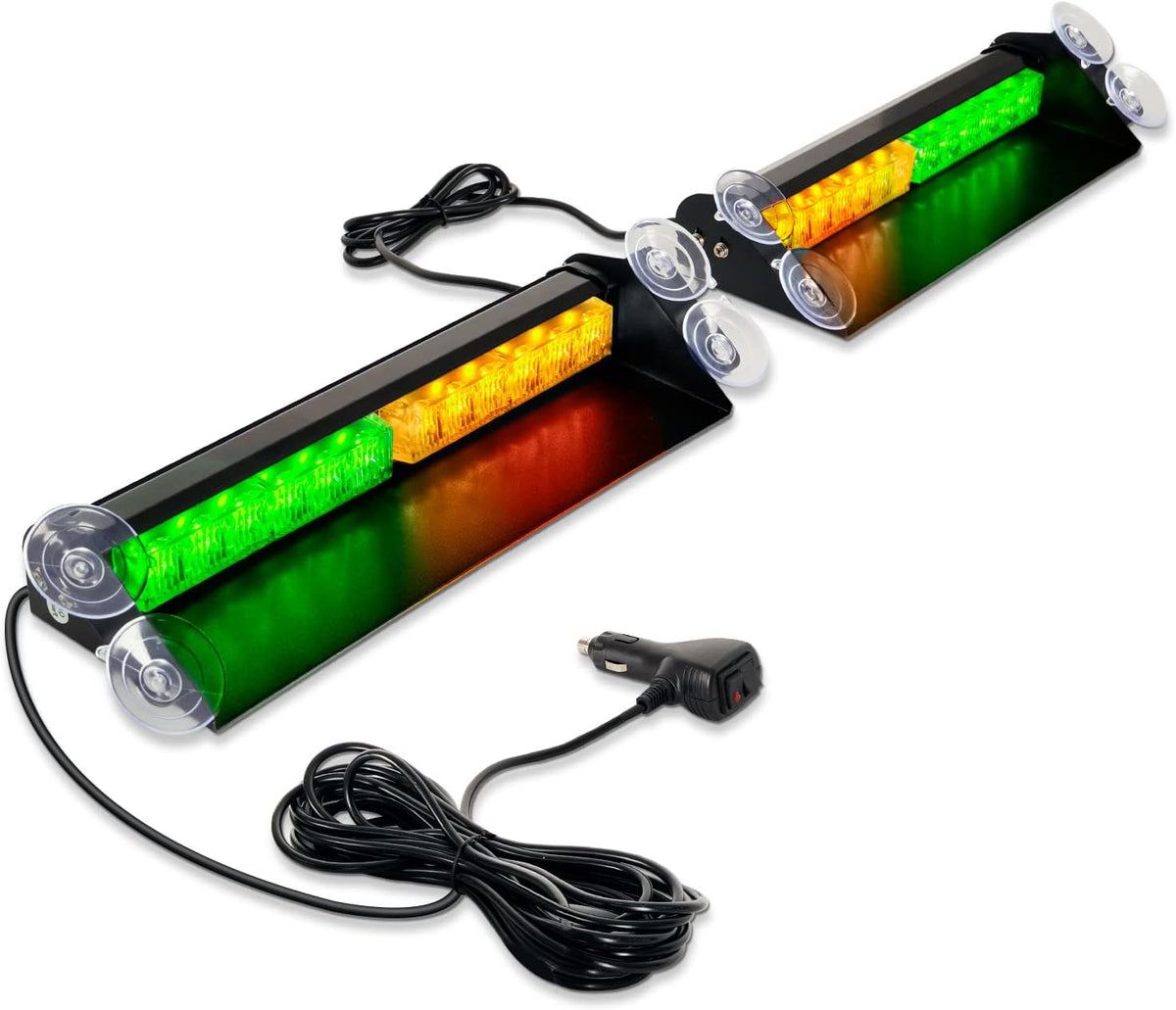 2 in 1 Emergency Strobe Lights 2x14 inch 24LED Hazard Warning Light Bar Amber/White Pack of 2 O768
