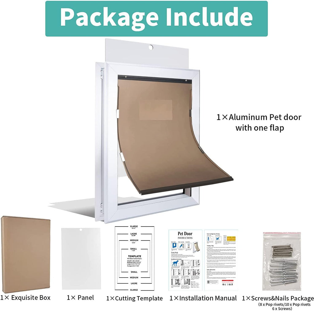 Large Pet Door Aluminum Dog Door Cat Door with Slide-in Lock Panel and Magnetic Flaps O69090