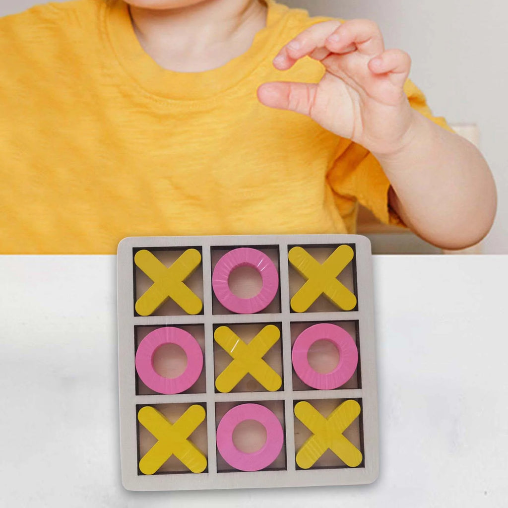 Yellow Pink Wood Tic Tac Toe Game Set Q11679