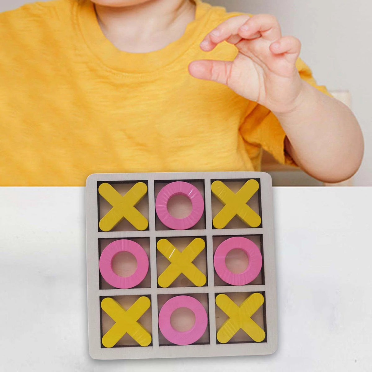 Yellow Pink Wood Tic Tac Toe Game Set Q11679