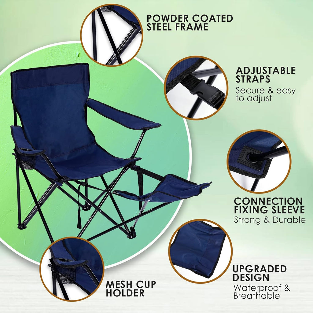 Portable Camping Chair with Footrest Mesh Folding Reclining Chair Steel Frame Padded Arm Chair Z1948