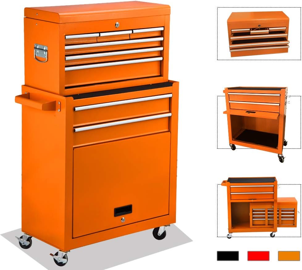Red Rolling Tool Chest with Detachable Toolbox Organizer Cabinet H9760