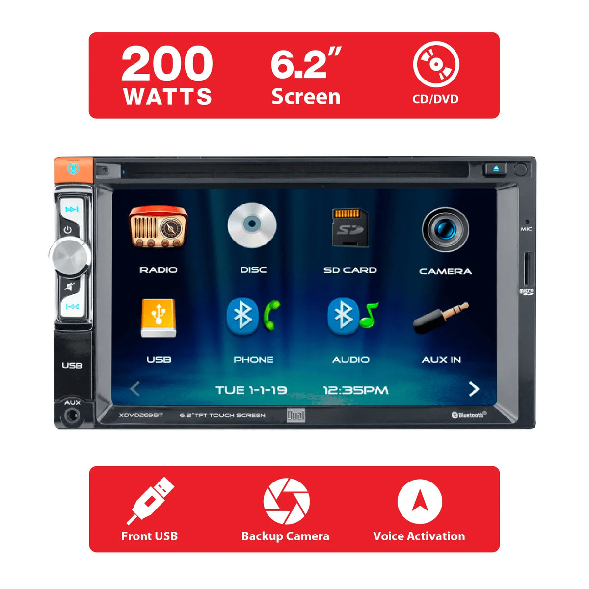 6.2 inch Double DIN Car Stereo Head Unit with CD/DVD D1377