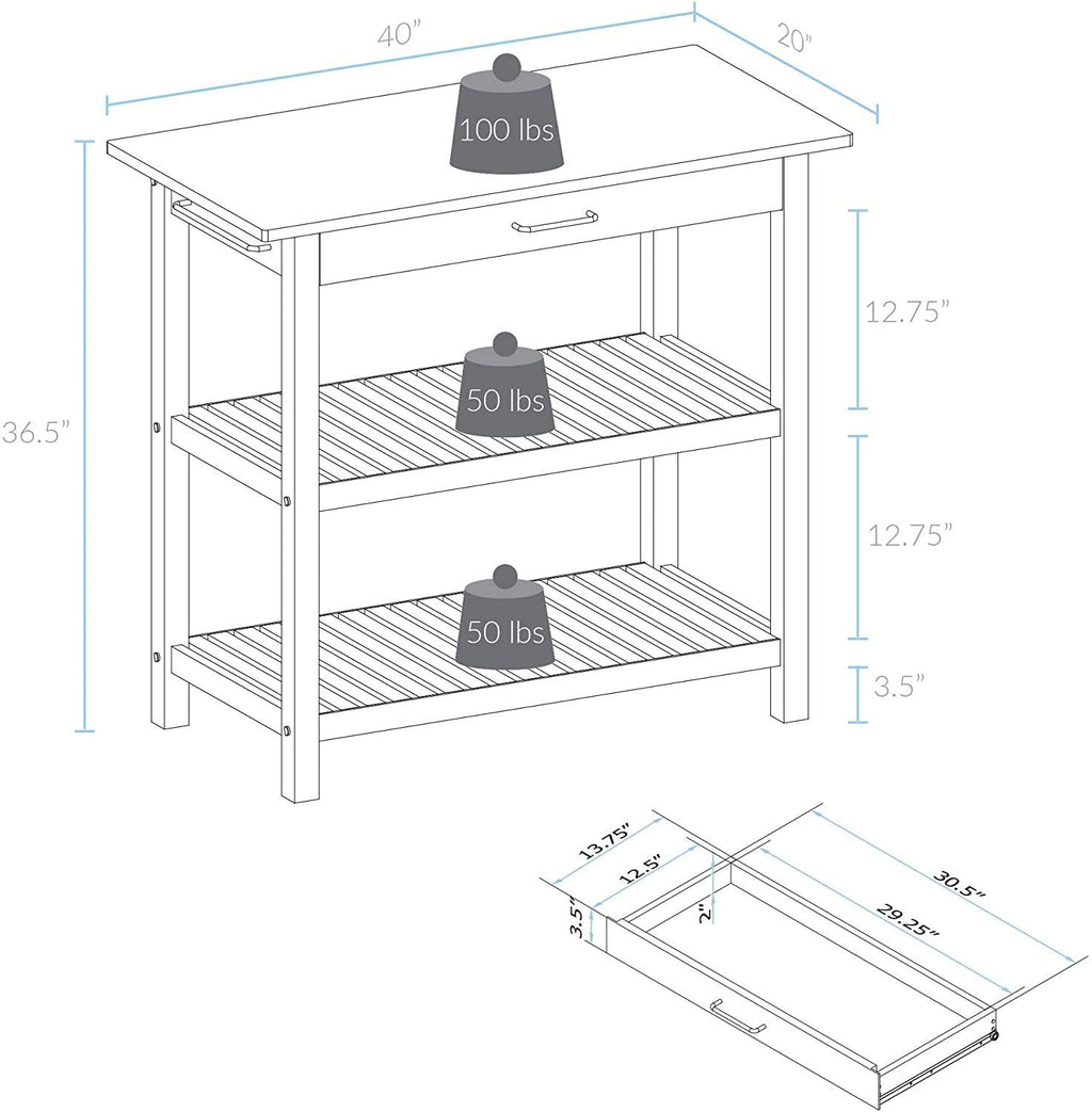 Natural/White Kitchen Island with Solid American Hardwood Top J8169