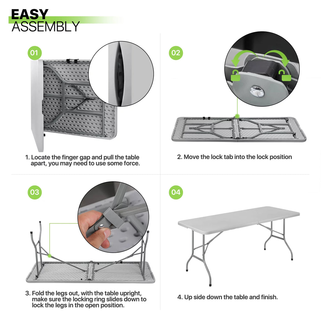 6FT Grey Portable Heavy Duty Plastic Folding Table C819