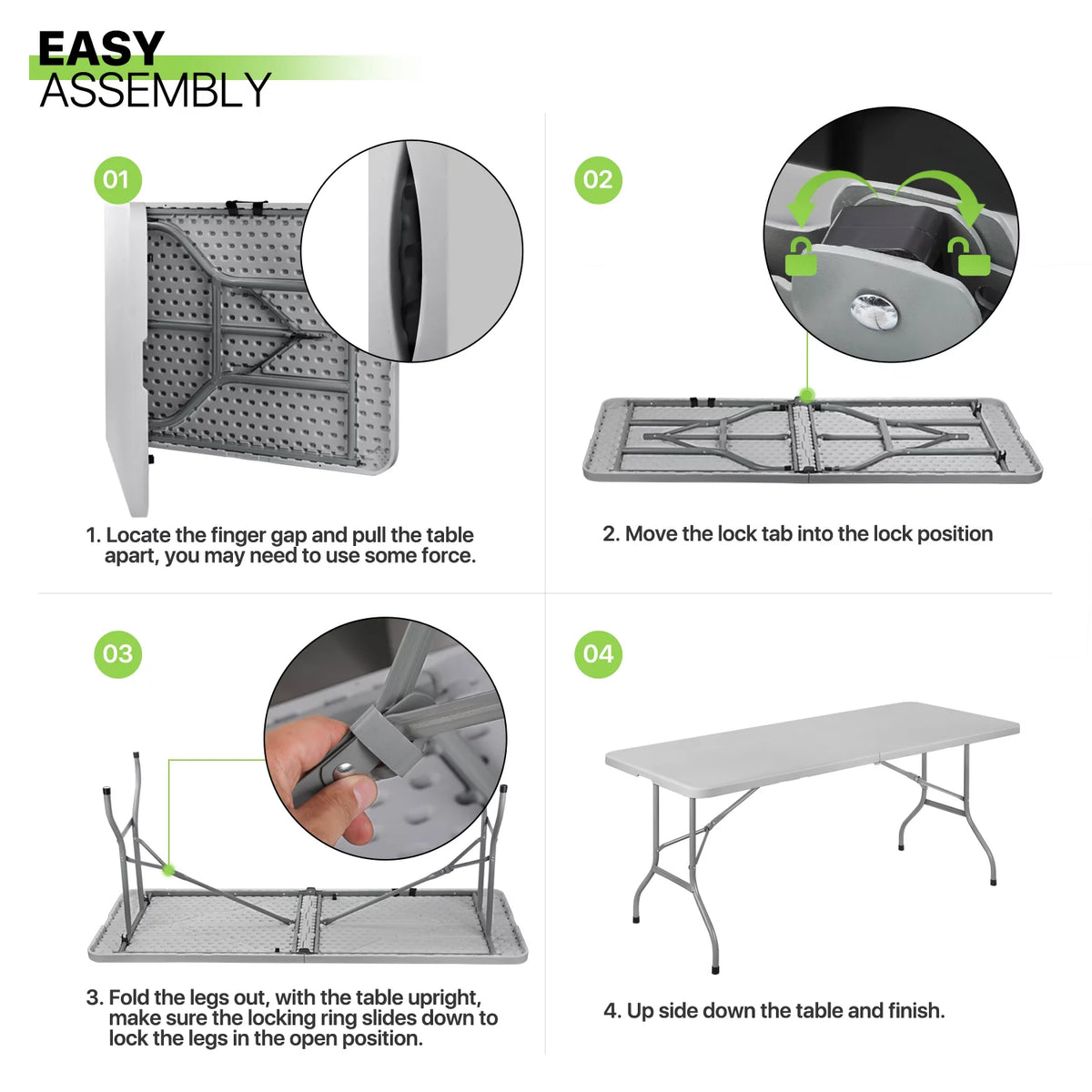 6FT Grey Portable Heavy Duty Plastic Folding Table C819
