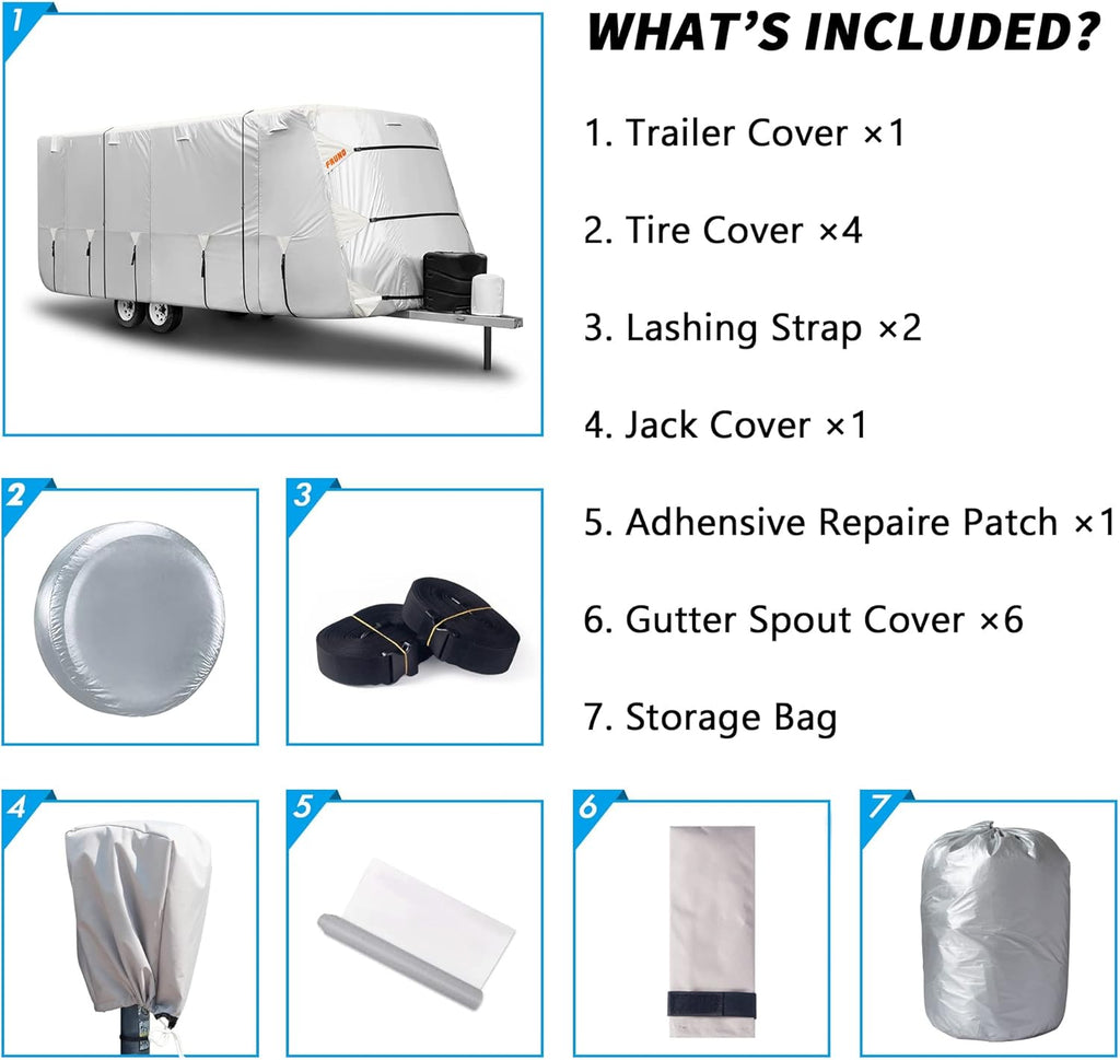 300D Windproof Anti-UV RV Cover with Jack Cover and 4 Tire Covers U684