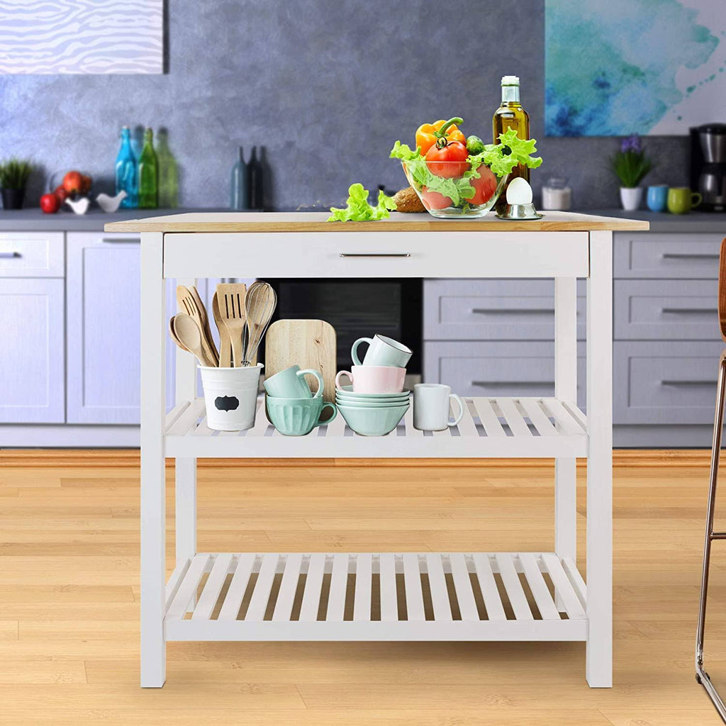 Natural/White Kitchen Island with Solid American Hardwood Top J8169
