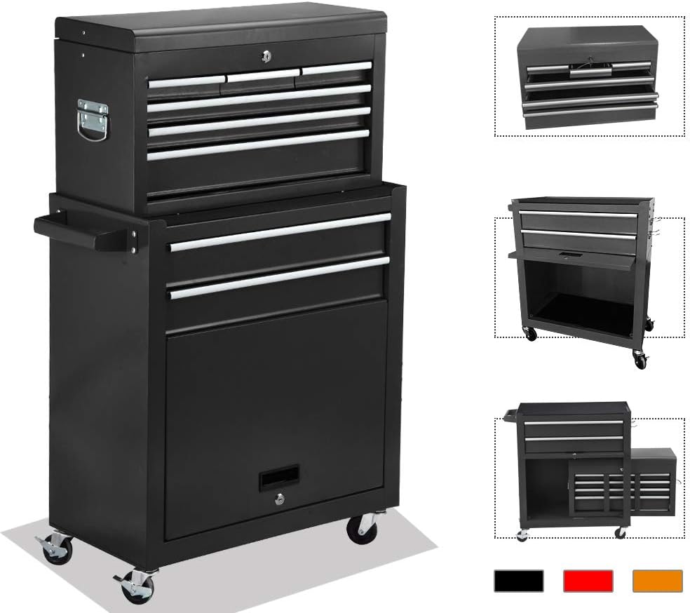 Red Rolling Tool Chest with Detachable Toolbox Organizer Cabinet H9760