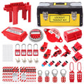 Lockout Tagout Kit with Padlocks, Hasp, Breaker Lockout, Ball Valve Lockout, Steel Cable Lockout, Plug, Tags S3668