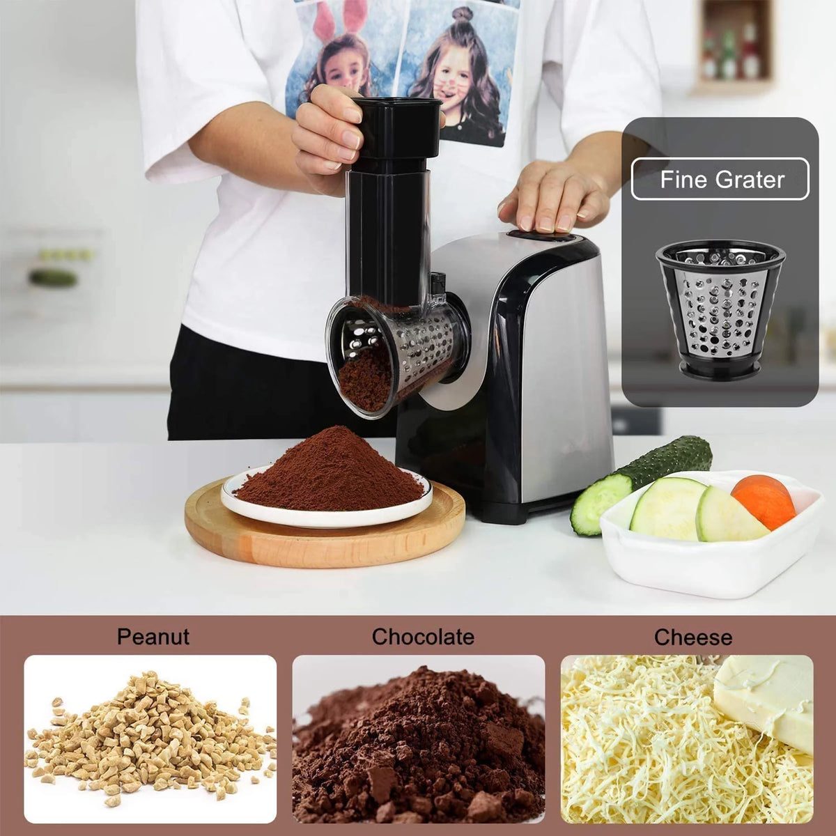 Electric Cheese Grater, 5 in-1 Vegetable Slicer, 150W B633183