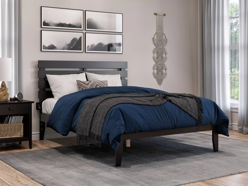 14" Full Wood Platform Bed Frame with Headboard U54979