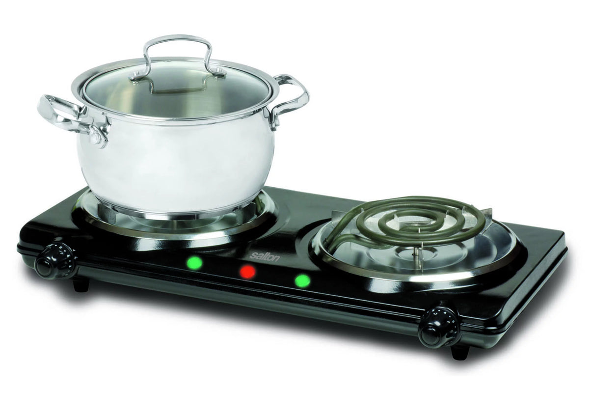 Black Portable Double Burner Cooktop O2040