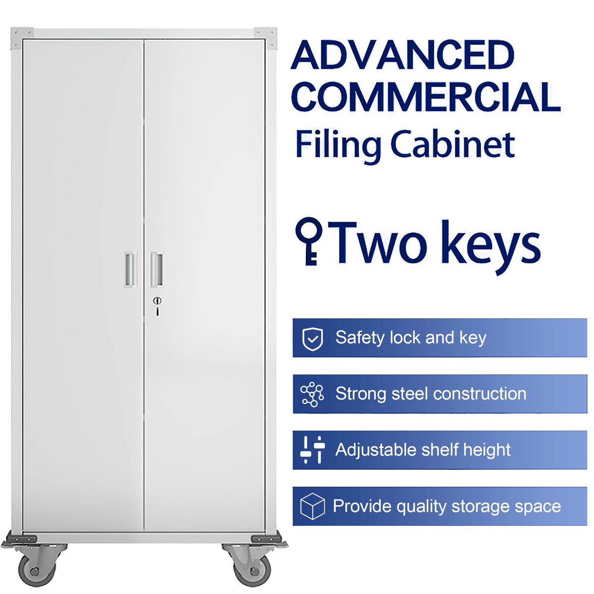 72” Locking Metal Garage Storage Cabinet with Wheels & Pegboards, White M566
