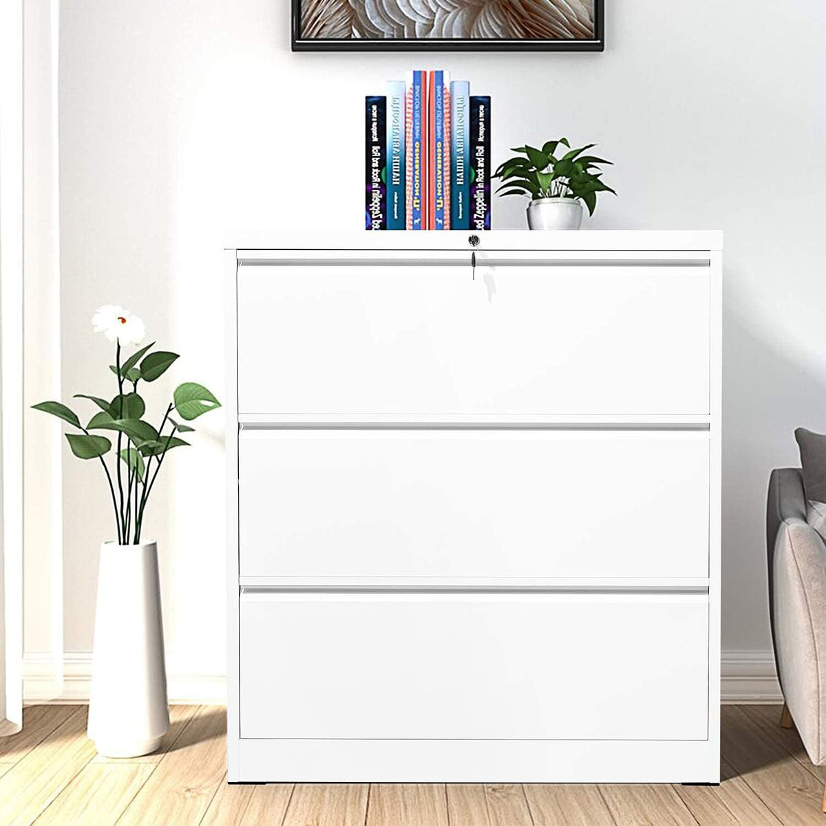 3 Drawer Lockable Metal Filing Cabinet with 2 Keys and 6 Adjustable Hanging Bars, Black Z205352