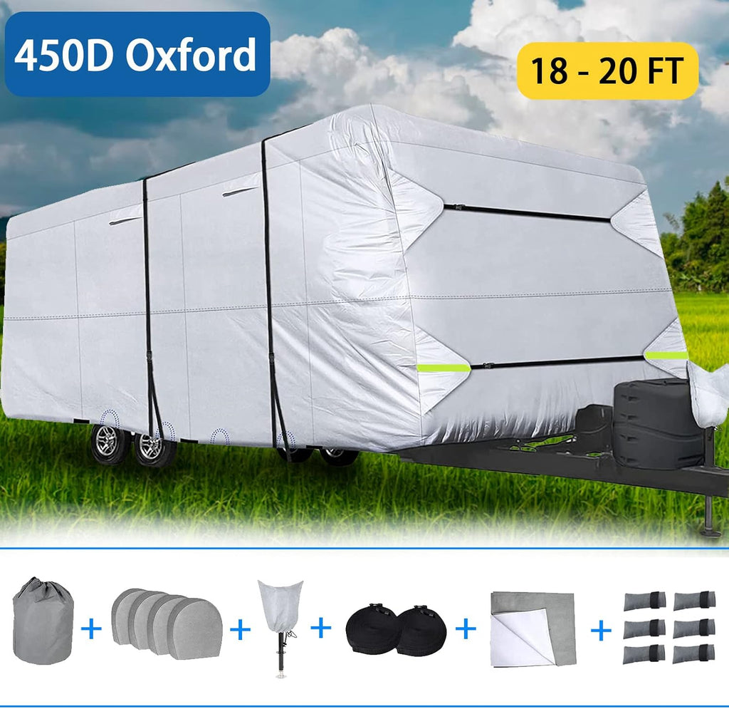 450D Oxford Cloth Travel Trailer RV Cover for 14-16ft Motorhome S346