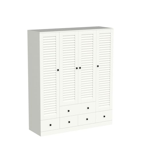 White 5 Drawer Wardrobe Armoire with Shelves and Hanging Rod Z509