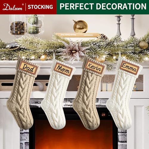 4Pcs Personalized Christmas Stockings with Leather Patches P8869