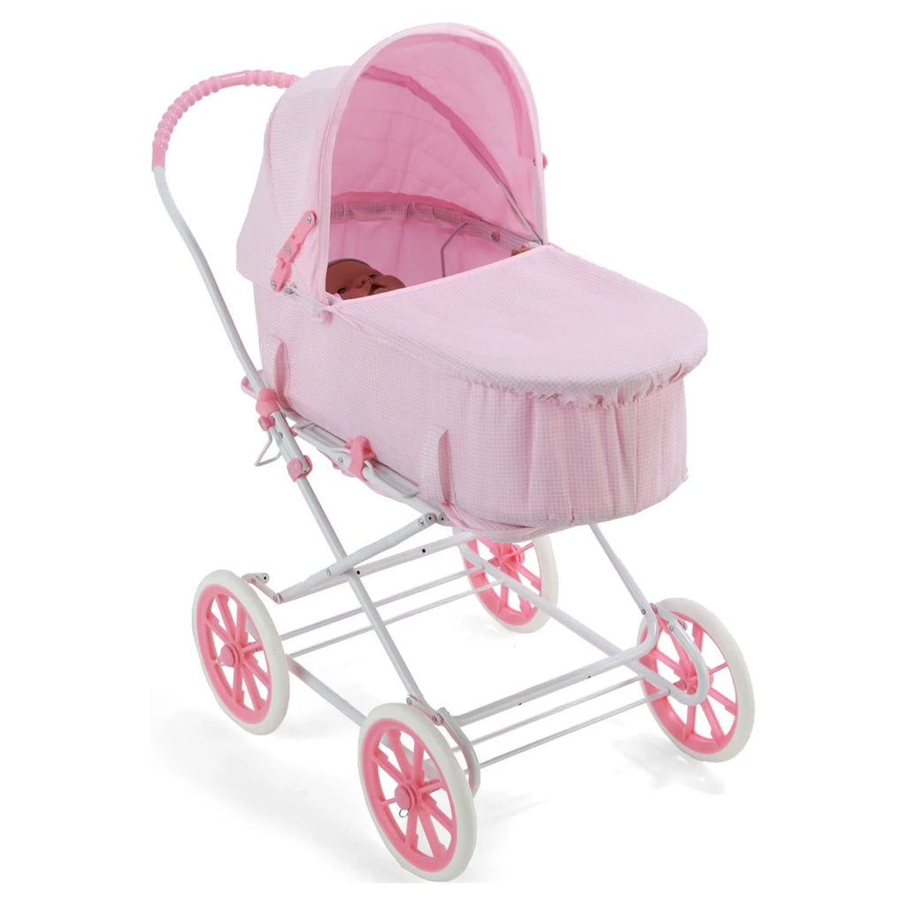 Pink Gingham Doll Pram Carrier Stroller O3535