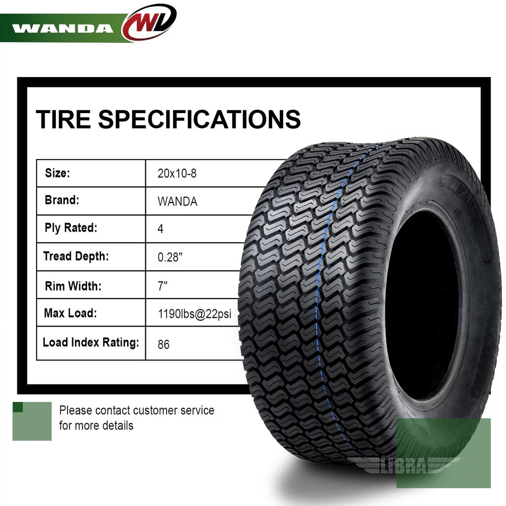 2 New 20x10-8 Lawn Mower Turf Tires K2000