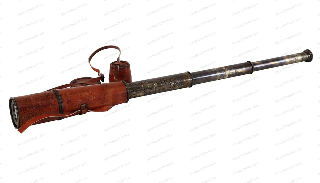 Brass Handmade Telescope with Spy Glass & Leather Case O4389