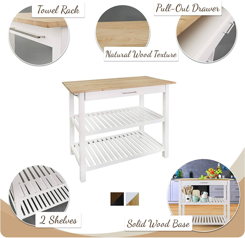 Natural/White Kitchen Island with Solid American Hardwood Top J8169
