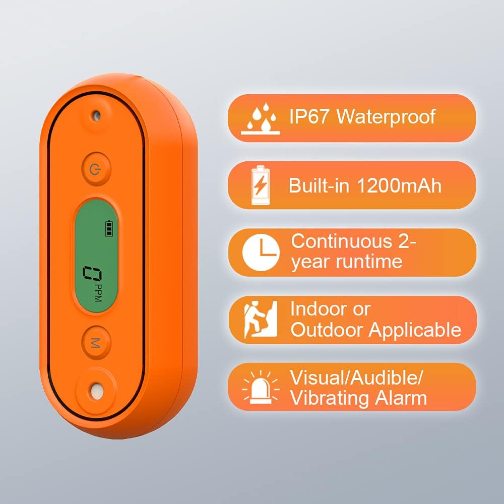 Carbon Monoxide Detector with Visual, Audible, and Vibrating Alerts, Portable CO Monitor, IP67 Waterproof, Battery Operated N5810