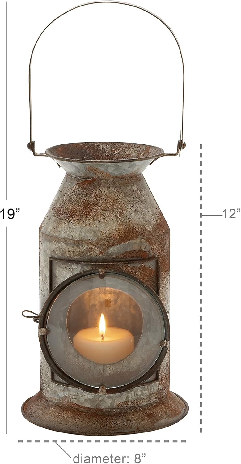 Metal Glass Candle Lantern 8 W 19 H E79871