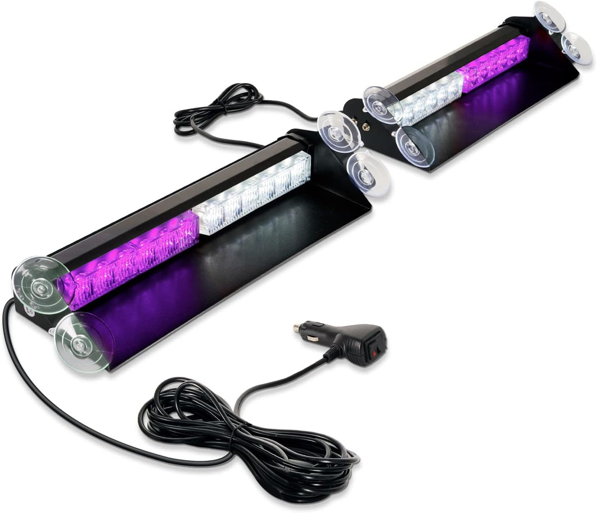 2 in 1 Emergency Strobe Lights 2x14 inch 24LED Hazard Warning Light Bar Amber/White Pack of 2 O768