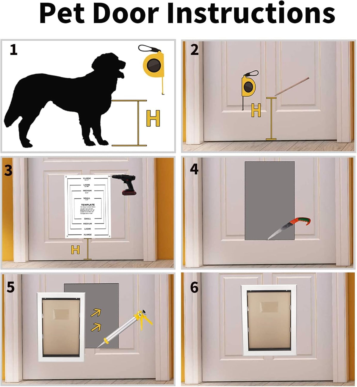 Large Pet Door Aluminum Dog Door Cat Door with Slide-in Lock Panel and Magnetic Flaps O69090