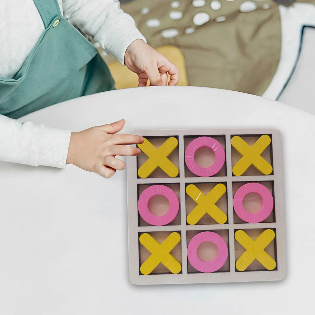 Yellow Pink Wood Tic Tac Toe Game Set Q11679