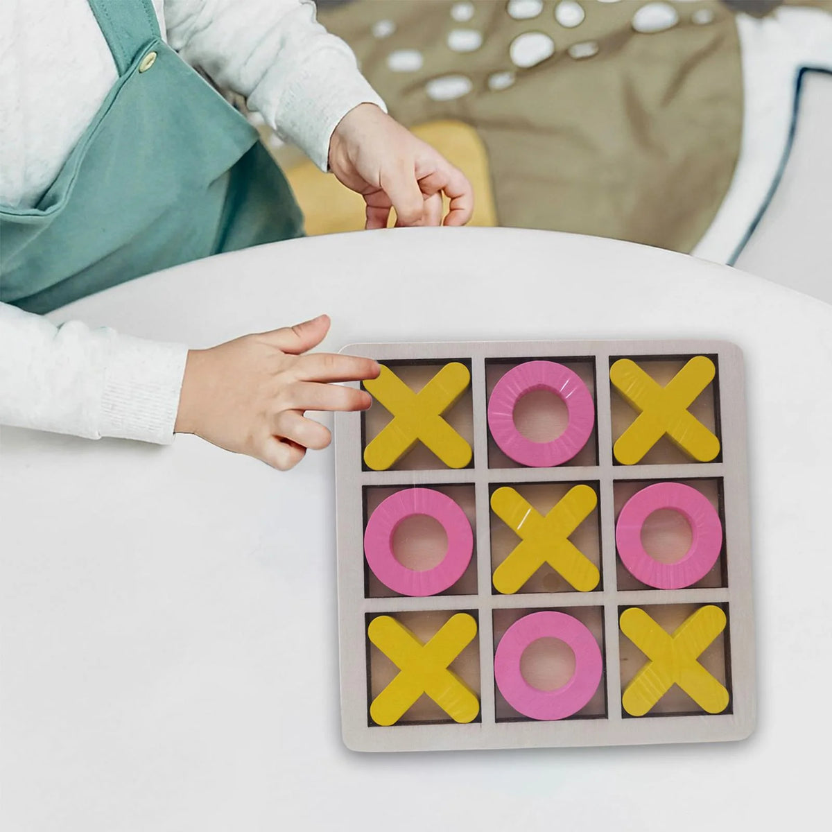 Yellow Pink Wood Tic Tac Toe Game Set Q11679