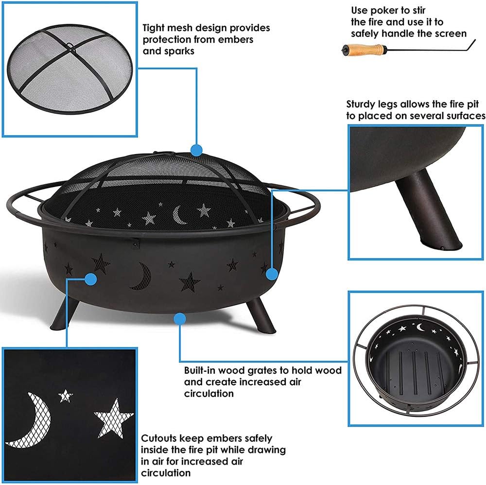 Large Size Steel Fire Bowl with Mesh Spark Screen Cover V584893