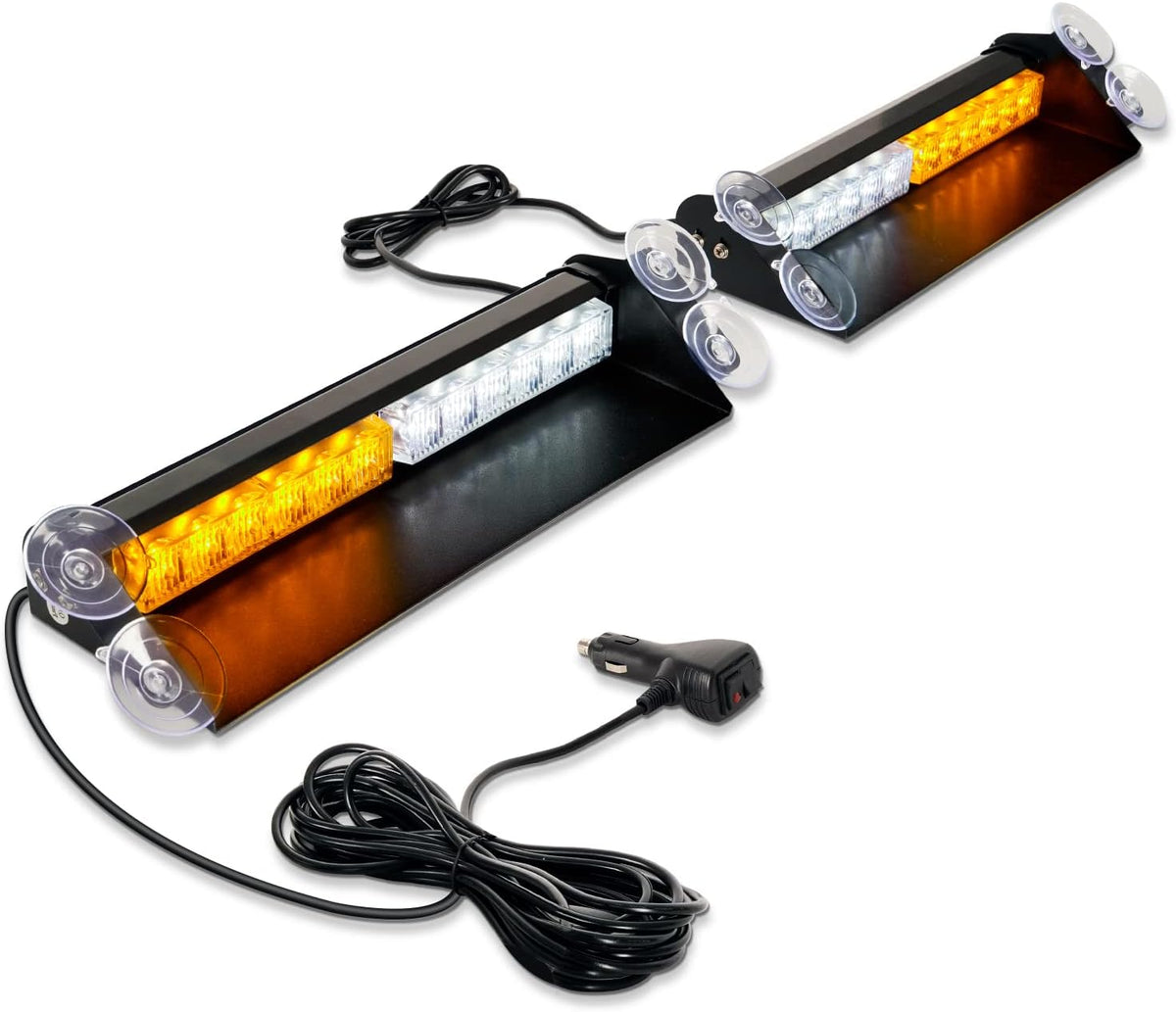 2 in 1 Emergency Strobe Lights 2x14 inch 24LED Hazard Warning Light Bar Amber/White Pack of 2 O768