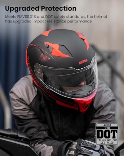 Modular Motorcycle Helmet Dual Visor Flip up Full Face Dot Black Red L S577811