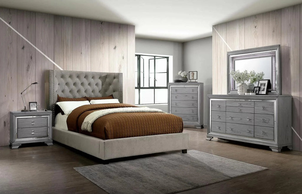 Gray Solid Wood King Bedroom Set 5pcs V9240