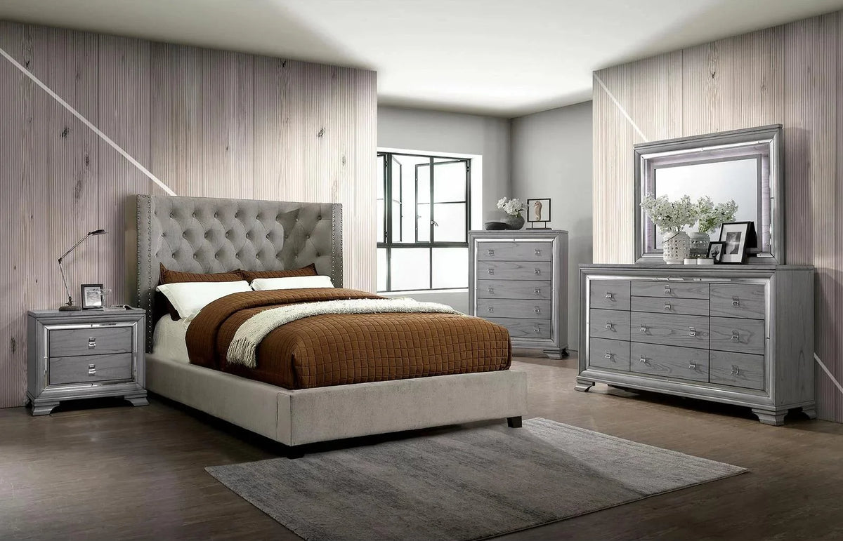 Gray Solid Wood King Bedroom Set 5pcs V9240