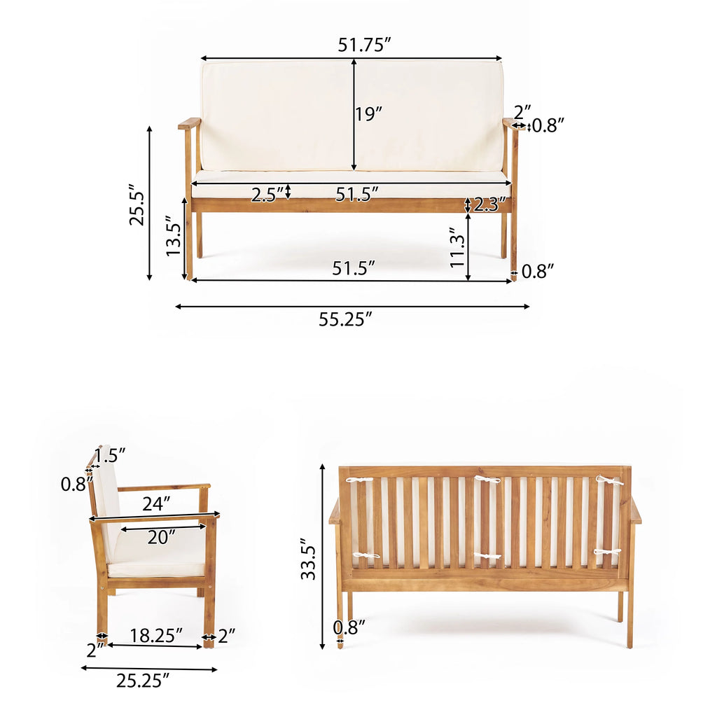 Acacia Wood Outdoor Bench with Cushion Z817