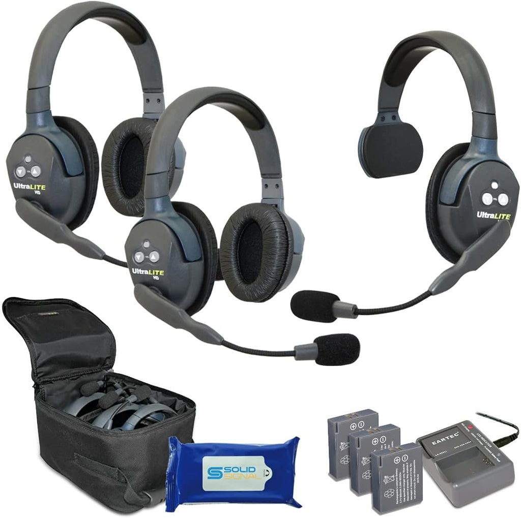 UL5S Ultralite Full Duplex Wireless Headset Communication for 5 Users - 5 Single Ear Headsets with Solid Signal Cleaning Wipes Bundle P6058