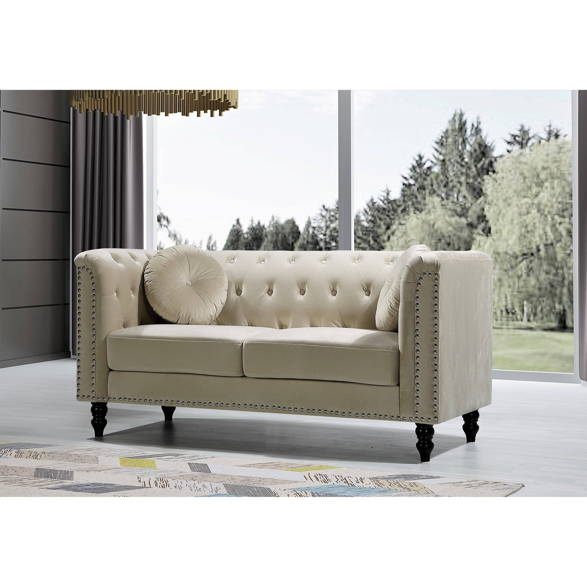 Dark Blue Velvet Chesterfield Loveseat R621