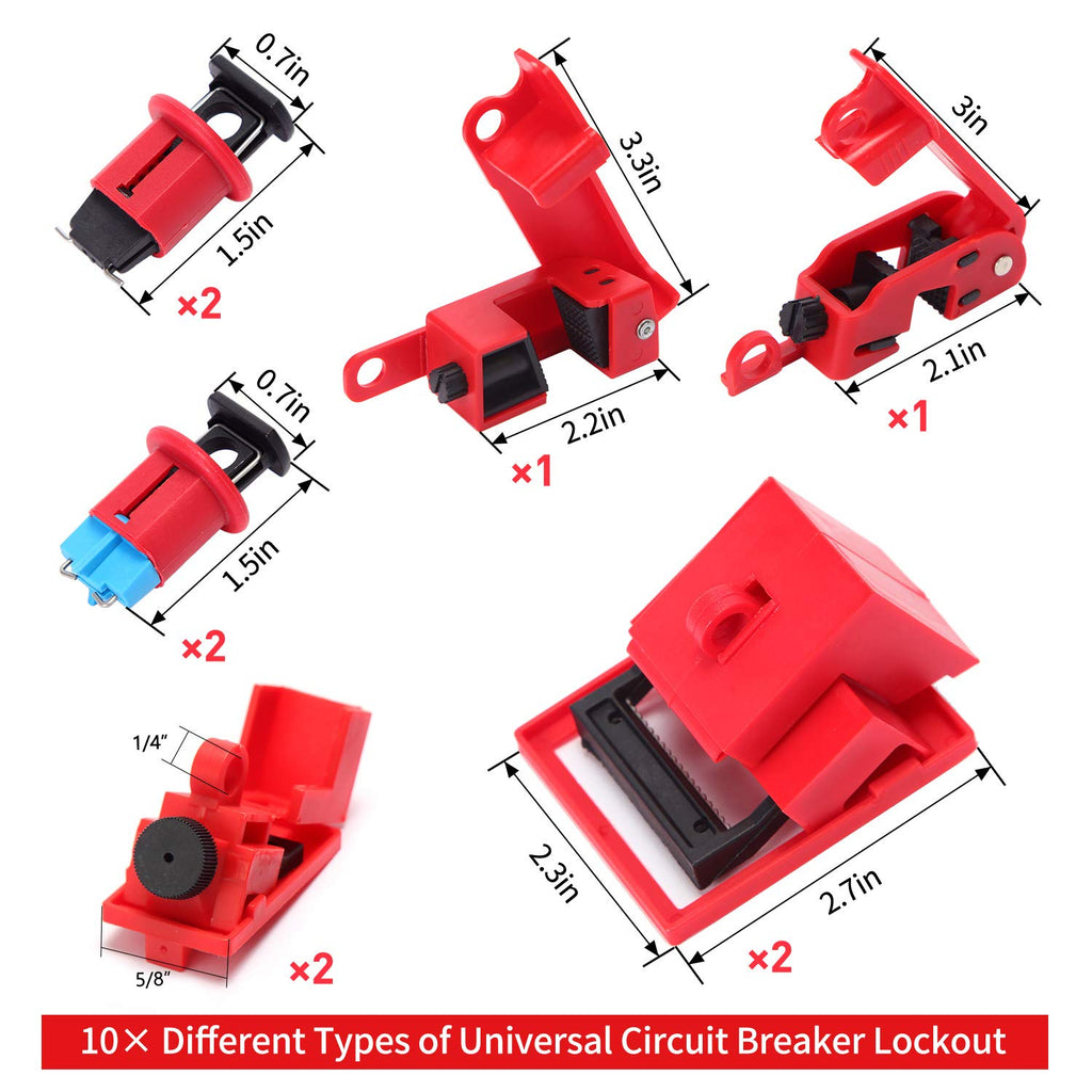 Lockout Tagout Kit with Padlocks, Hasp, Breaker Lockout, Ball Valve Lockout, Steel Cable Lockout, Plug, Tags S3668
