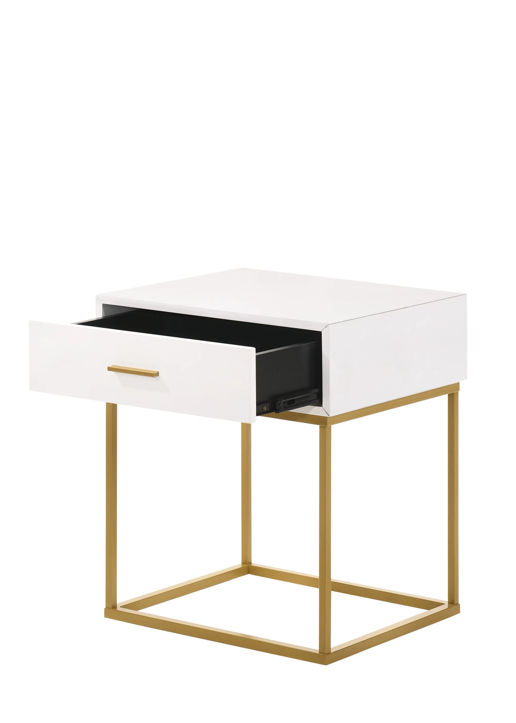 White 1-Drawer Nightstand with Gold Metal Legs Q68097