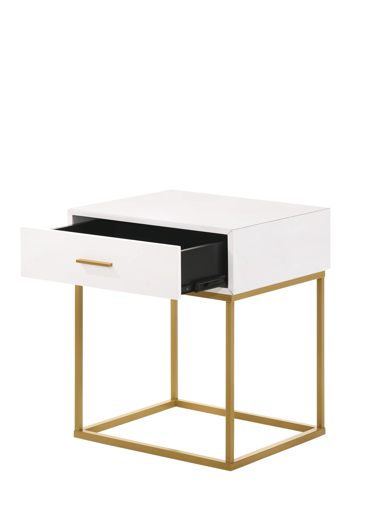 White 1-Drawer Nightstand with Gold Metal Legs Q68097