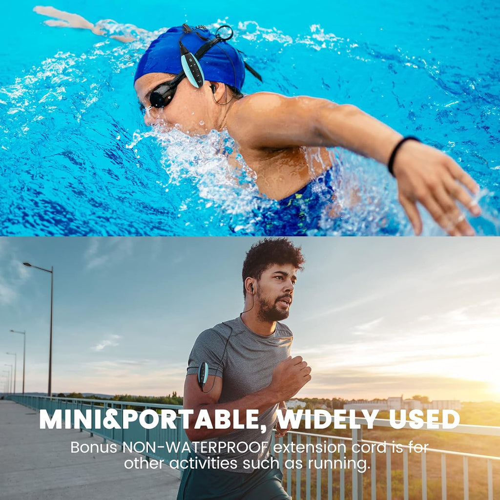 Swimming MP3 Player with Clip, 8GB IPX8 Waterproof Music Player with Bluetooth and Underwater Headphones, Pack of 2 G6043